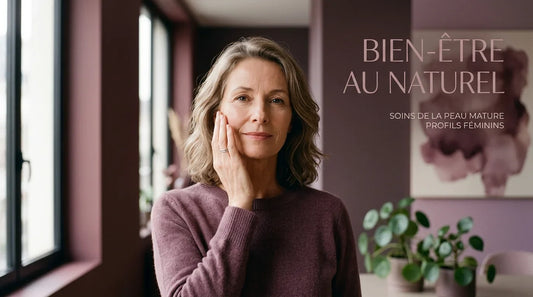 Femme sereine prenant soin de sa peau dans une lumière douce