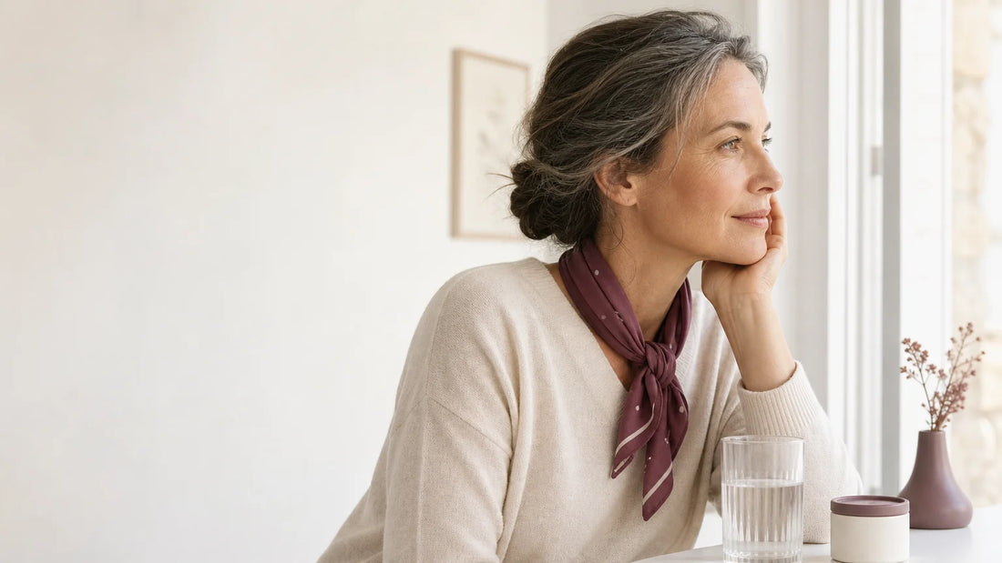 Femme mature intégrant une routine beauté liée à la ménopause